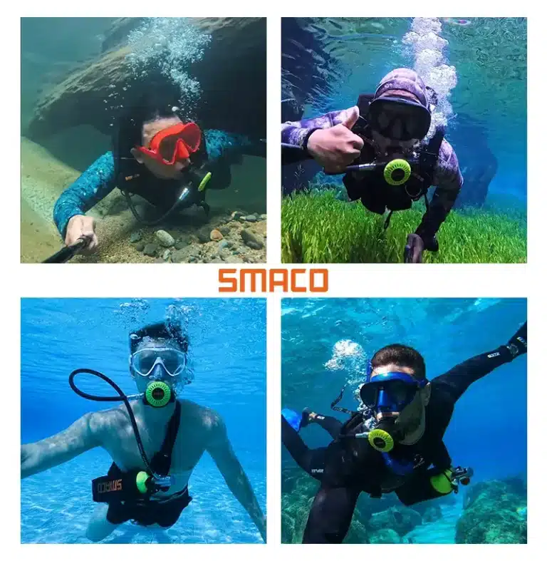 SMACO S300 Tauchflasche am Taucher befestigt